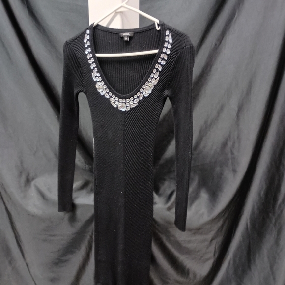 Zara Black Long Sleeve Bodycon Dress with Scoop Neck - Picture 1 of 10